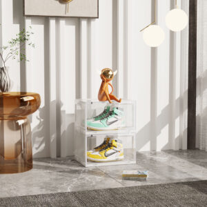 Buy SOGA 2 Tier Transparent Portable Shoe Organiser Sneaker Footwear Folding Plastic Bin Stackable Storage Box with Magnetic Door Online - Furniture - 2 - AU Depot Free Shipping