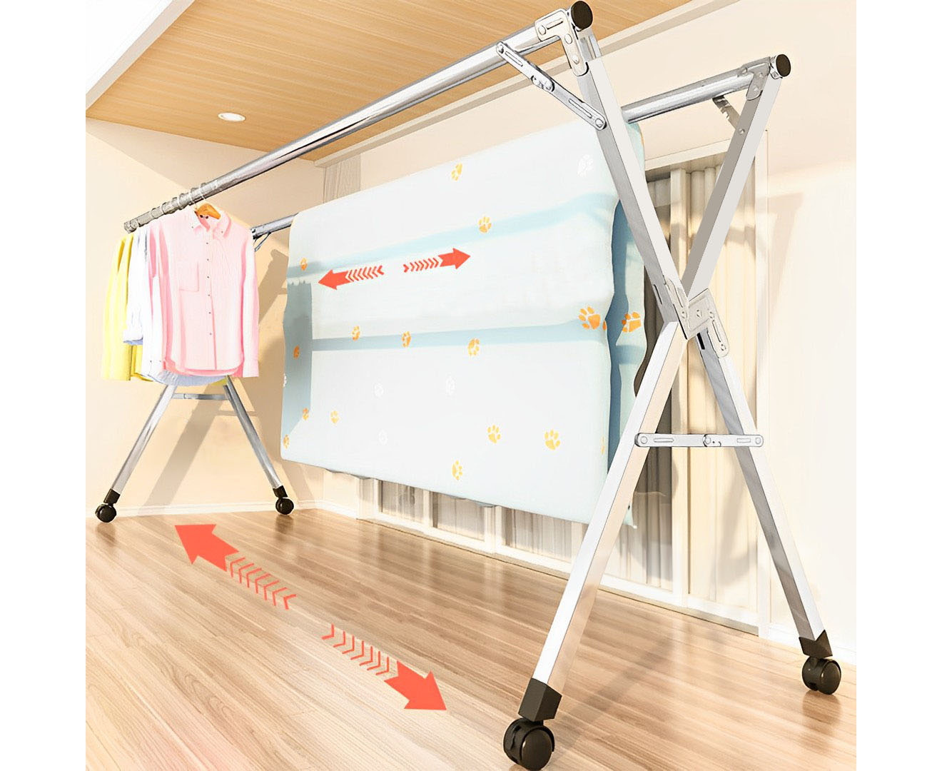 SOGA 2.0m Portable Standing Clothes Drying Rack Foldable Space-Saving Laundry Holder with Wheels - BSXG2515 - Home & Living - 2 - AU DEPOT SOGA Buy SOGA 2.0m Portable Standing Clothes Drying Rack Foldable Space-Saving Laundry Holder with Wheels Online - Home & Living - 2 - AU Depot Free Shipping
