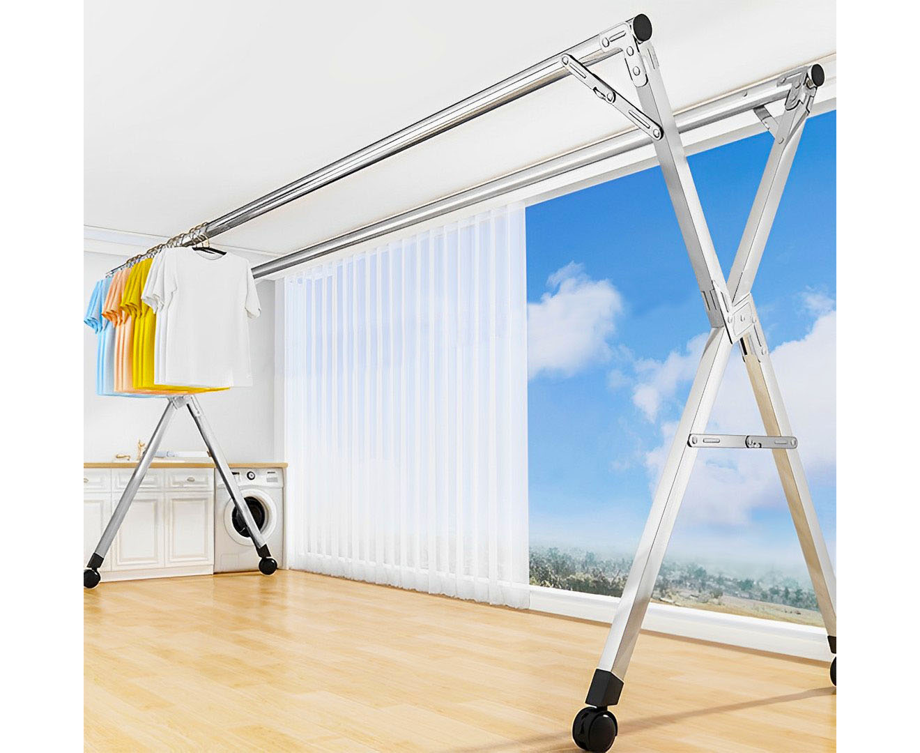 SOGA 2.0m Portable Standing Clothes Drying Rack Foldable Space-Saving Laundry Holder with Wheels - BSXG2515 - Home & Living - 3 - AU DEPOT SOGA Buy SOGA 2.0m Portable Standing Clothes Drying Rack Foldable Space-Saving Laundry Holder with Wheels Online - Home & Living - 3 - AU Depot Free Shipping
