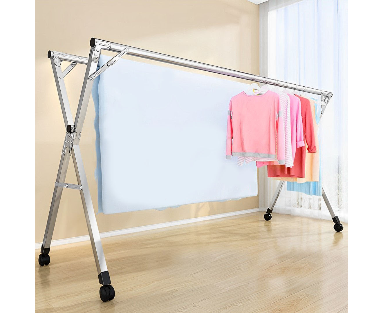 SOGA 2.0m Portable Standing Clothes Drying Rack Foldable Space-Saving Laundry Holder with Wheels - BSXG2515 - Home & Living - 6 - AU DEPOT SOGA Buy SOGA 2.0m Portable Standing Clothes Drying Rack Foldable Space-Saving Laundry Holder with Wheels Online - Home & Living - 6 - AU Depot Free Shipping