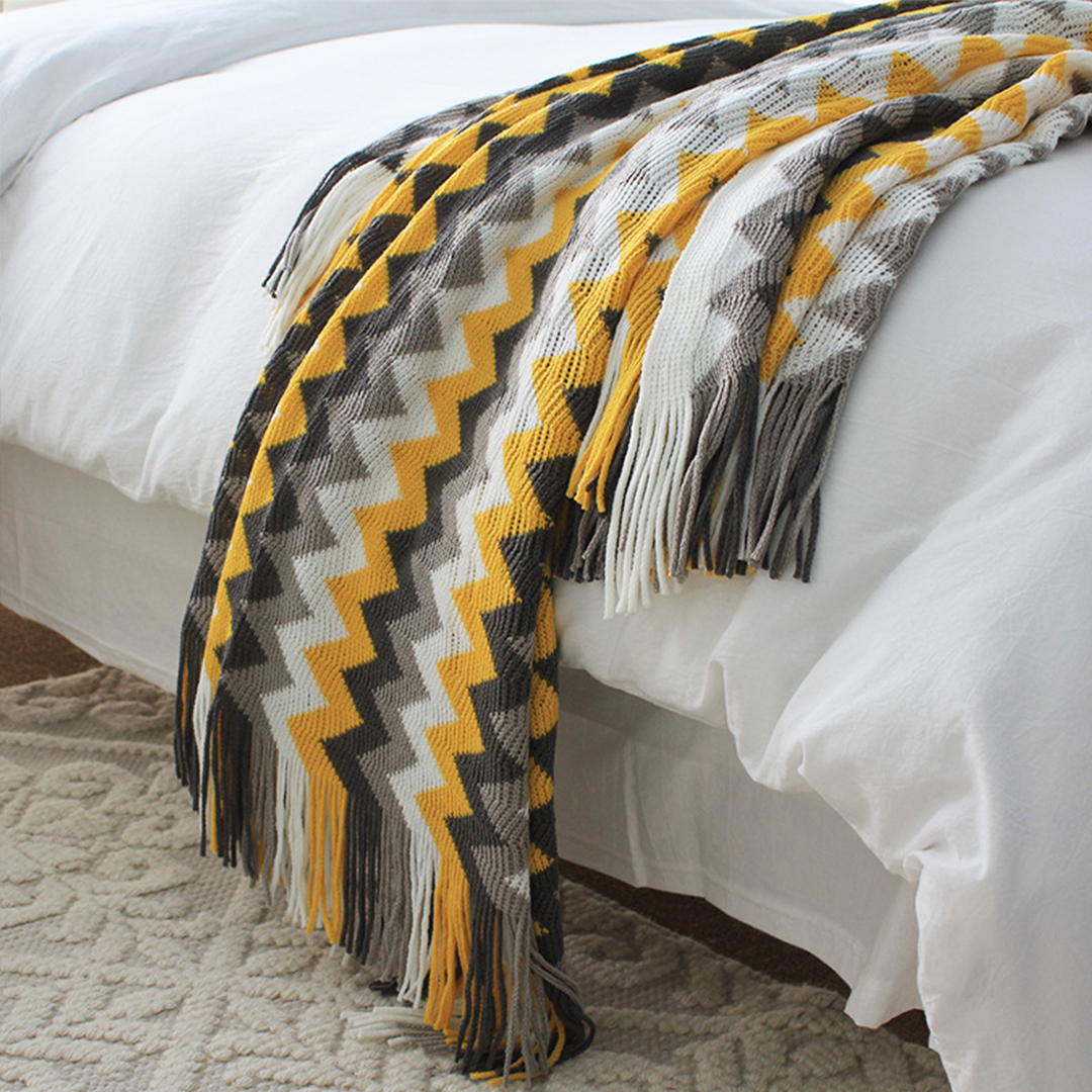 SOGA 220cm Yellow Zigzag Striped Throw Blanket Acrylic Wave Knitted Fringed Woven Cover Couch Bed Sofa Home Decor - Blanket918 - Home - 4 - AU DEPOT SOGA Buy SOGA 220cm Yellow Zigzag Striped Throw Blanket Acrylic Wave Knitted Fringed Woven Cover Couch Bed Sofa Home Decor Online - Home - 4 - AU Depot Free Shipping
