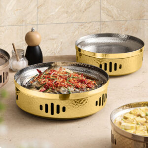 Buy SOGA 26cm Dry Pot with Hammered Texture Natural Gold Color Kitchen essential Online - Home & living - 2 - AU Depot Free Shipping