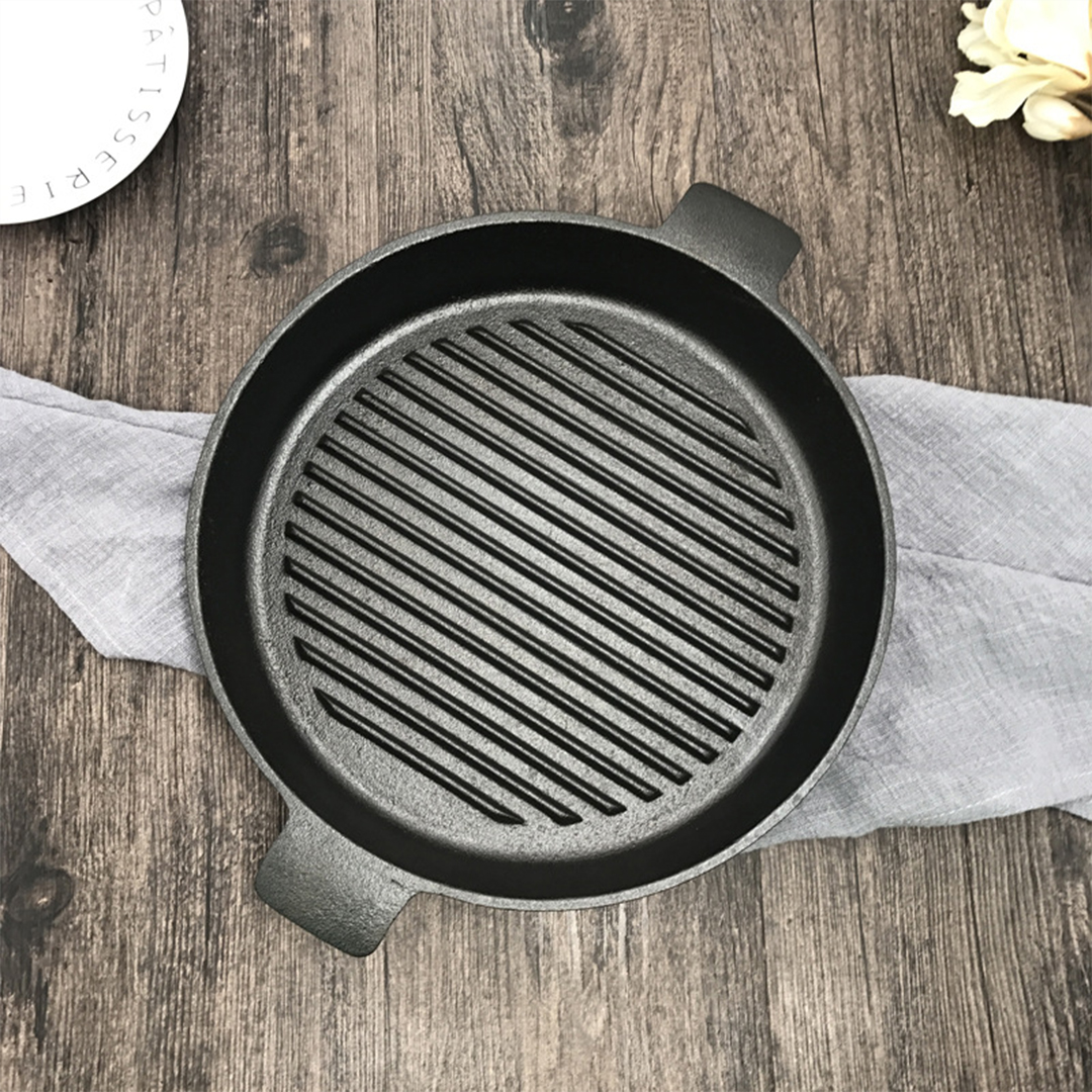 SOGA 26cm Round Ribbed Cast Iron Frying Pan Skillet Steak Sizzle Platter with Handle - ZPai001B - Home & Living - 10 - AU DEPOT SOGA Buy SOGA 26cm Round Ribbed Cast Iron Frying Pan Skillet Steak Sizzle Platter with Handle Online - Home & Living - 10 - AU Depot Free Shipping