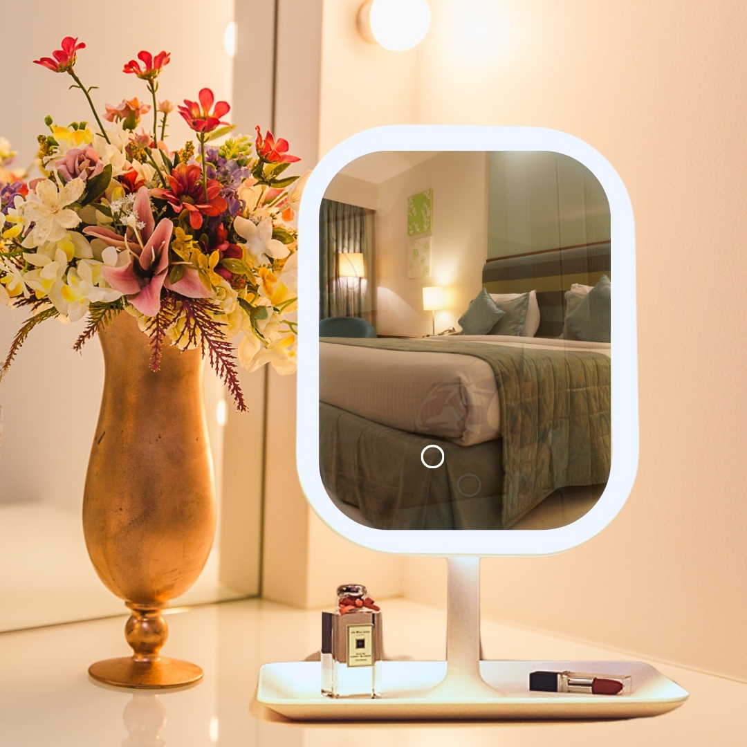 SOGA 26cm White Squared Smart LED Makeup Bedroom Table Vanity Mirror Tricolor w/ 5x Magnification - MirrorE9X2 - Home - 4 - AU DEPOT SOGA Buy SOGA 26cm White Squared Smart LED Makeup Bedroom Table Vanity Mirror Tricolor w/ 5x Magnification Online - Home - 4 - AU Depot Free Shipping