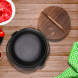 Buy SOGA 29cm Cast Iron Japanese Style Sukiyaki Tetsu Nabe Shabu Hot Pot with Wooden Lid Online - home & living > kitchen & dining > cookware > stock & multi pots - 2 - AU Depot Free Shipping