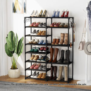 Buy SOGA 2X 12-Shelf Tier Shoe Storage Shelf Space-Saving Caddy Rack Organiser with Side Hooks Black Online - Furniture - 2 - AU Depot Free Shipping
