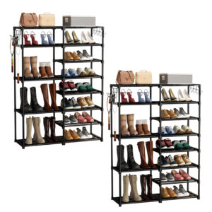 Buy SOGA 2X 12-Shelf Tier Shoe Storage Shelf Space-Saving Caddy Rack Organiser with Side Hooks Black Online - Furniture - 1 - AU Depot Free Shipping