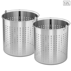 Buy SOGA 2X 12L 18/10 Stainless Steel Perforated Stockpot Basket Pasta Strainer with Handle Online - home & living > kitchen & dining > cookware > stock & multi pots - 1 - AU Depot Free Shipping