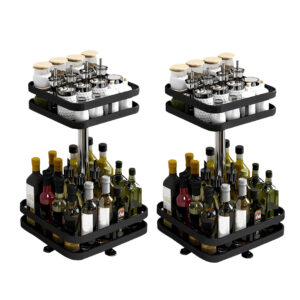 Buy SOGA 2X 2 Tier Steel Black Square Rotating Multi-Function Kitchen Portable Storage Spice Seasoning Kitchen Countertop Organiser Shelf Online - Garden, Tools & Hardware - 1 - AU Depot Free Shipping