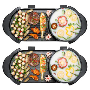 SOGA 2X 2 in 1 Electric Non Stick BBQ Teppanyaki Grill Plate Steamboat Hotpot 2 8 Person SteamboatHotPotandGrillLongX2 AU Depot Free Shipping SOGA 2X 2 in 1 Electric Non-Stick BBQ Teppanyaki Grill Plate Steamboat Hotpot 2-8 Person - AU DEPOT