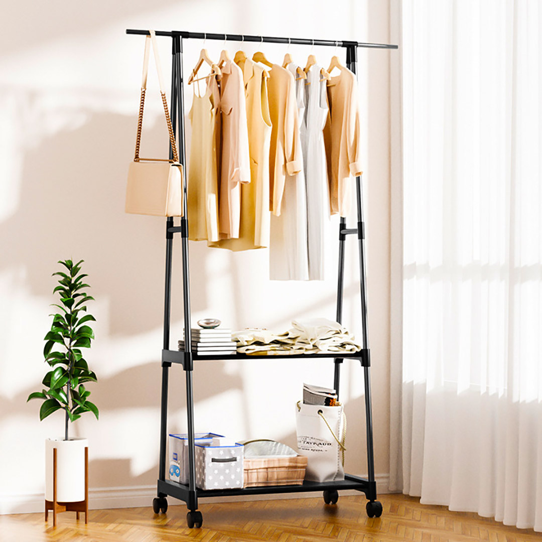 SOGA 2X 2-in-1 Organiser Clothes Shoe Rack Space-Saving Triangular Storage with Wheels Black - Rack0012X2 - Furniture - 3 - AU DEPOT SOGA Buy SOGA 2X 2-in-1 Organiser Clothes Shoe Rack Space-Saving Triangular Storage with Wheels Black Online - Furniture - 3 - AU Depot Free Shipping