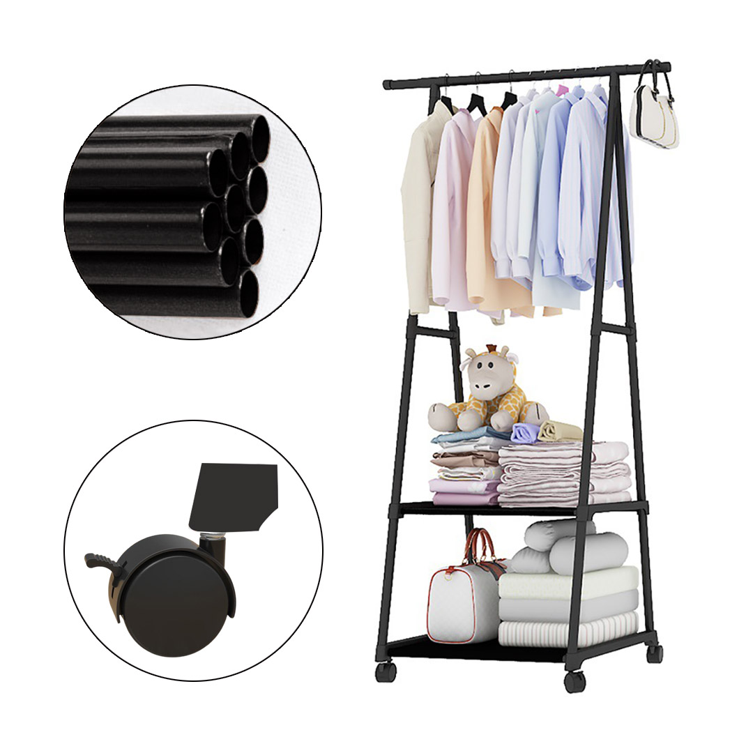 SOGA 2X 2-in-1 Organiser Clothes Shoe Rack Space-Saving Triangular Storage with Wheels Black - Rack0012X2 - Furniture - 7 - AU DEPOT SOGA Buy SOGA 2X 2-in-1 Organiser Clothes Shoe Rack Space-Saving Triangular Storage with Wheels Black Online - Furniture - 7 - AU Depot Free Shipping