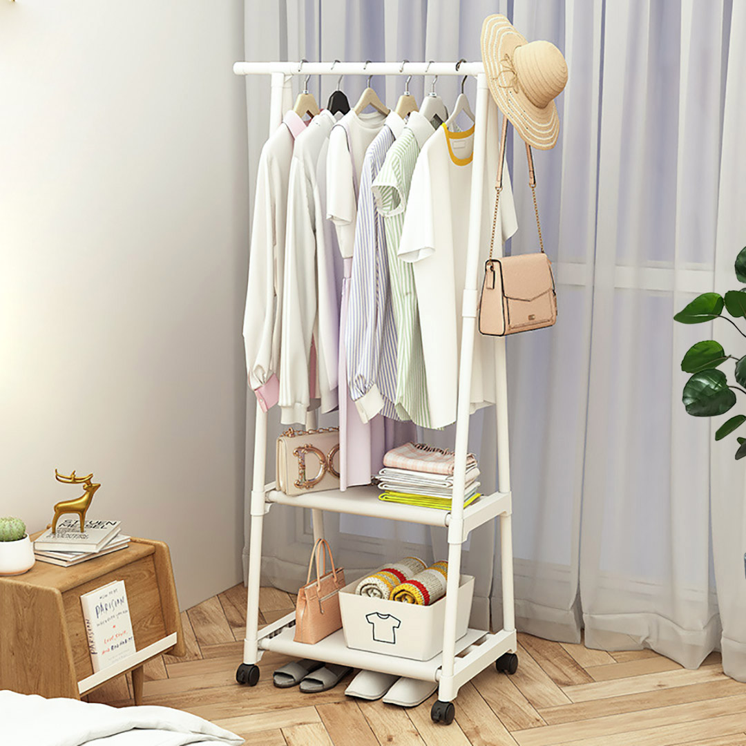 SOGA 2X 2-in-1 Organiser Clothes Shoe Rack Space-Saving Triangular Storage with Wheels White - Rack0013X2 - Furniture - 4 - AU DEPOT SOGA Buy SOGA 2X 2-in-1 Organiser Clothes Shoe Rack Space-Saving Triangular Storage with Wheels White Online - Furniture - 4 - AU Depot Free Shipping
