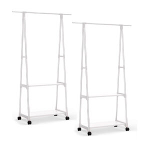 Buy SOGA 2X 2-in-1 Organiser Clothes Shoe Rack Space-Saving Triangular Storage with Wheels White Online - Furniture - 1 - AU Depot Free Shipping