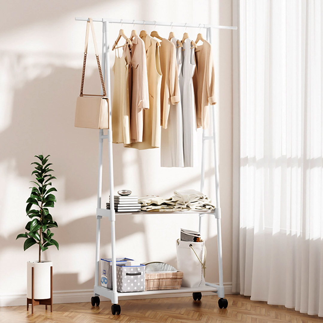 SOGA 2X 2-in-1 Organiser Clothes Shoe Rack Space-Saving Triangular Storage with Wheels White - Rack0013X2 - Furniture - 8 - AU DEPOT SOGA Buy SOGA 2X 2-in-1 Organiser Clothes Shoe Rack Space-Saving Triangular Storage with Wheels White Online - Furniture - 8 - AU Depot Free Shipping
