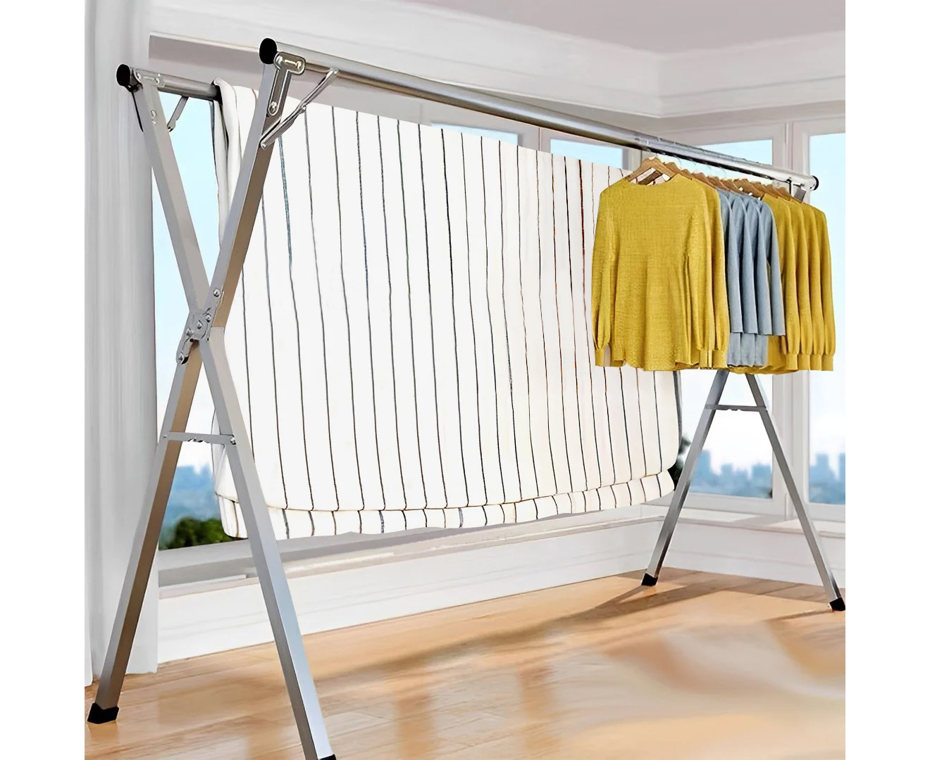 SOGA 2X 2.4m Portable Standing Clothes Drying Rack Foldable Space-Saving Laundry Holder Indoor Outdoor - BSXG2510X2 - Home & Living - 2 - AU DEPOT SOGA Buy SOGA 2X 2.4m Portable Standing Clothes Drying Rack Foldable Space-Saving Laundry Holder Indoor Outdoor Online - Home & Living - 2 - AU Depot Free Shipping