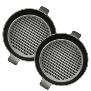 Buy SOGA 2X 26cm Round Ribbed Cast Iron Frying Pan Skillet Steak Sizzle Platter with Handle Online - Home & Living - 1 - AU Depot Free Shipping