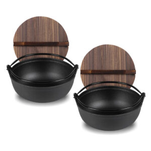 Buy SOGA 2X 29cm Cast Iron Japanese Style Sukiyaki Tetsu Nabe Shabu Hot Pot with Wooden Lid Online - Home & Living - 1 - AU Depot Free Shipping