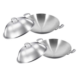 Buy SOGA 2X 3-Ply 42cm Stainless Steel Double Handle Wok Frying Fry Pan Skillet with Lid Online - Home & Living - 1 - AU Depot Free Shipping