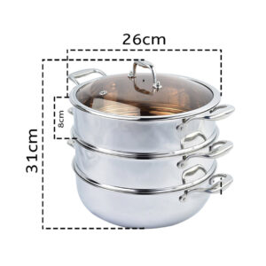 Buy SOGA 2X 3 Tier 26cm Heavy Duty Stainless Steel Food Steamer Vegetable Pot Stackable Pan Insert with Glass Lid Online - home & living - 2 - AU Depot Free Shipping