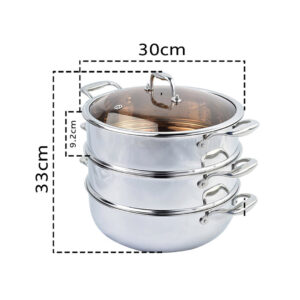 Buy SOGA 2X 3 Tier 30cm Heavy Duty Stainless Steel Food Steamer Vegetable Pot Stackable Pan Insert with Glass Lid Online - home & living - 2 - AU Depot Free Shipping
