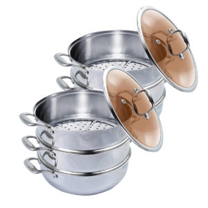 SOGA 2X 3 Tier 30cm Heavy Duty Stainless Steel Food Steamer Vegetable Pot Stackable Pan Insert with Glass Lid SteamerTRISTQ30X2 AU Depot Free Shipping SOGA 2X 3 Tier 30cm Heavy Duty Stainless Steel Food Steamer Vegetable Pot Stackable Pan Insert with Glass Lid - AU DEPOT