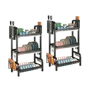 Buy SOGA 2X 3 Tier 62cm Steel Black Kitchen Countertop Drying Rack Dish Plate Cutlery Cutting Board Holder Dish Drainer Kitchen Organiser Online - Garden, Tools & Hardware - 1 - AU Depot Free Shipping