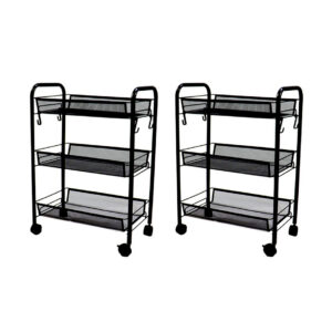 Buy SOGA 2X 3 Tier Steel Black Bee Mesh Kitchen Cart Multi-Functional Shelves Portable Storage Organizer with Wheels Online - Garden, Tools & Hardware - 1 - AU Depot Free Shipping