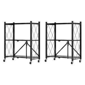 Buy SOGA 2X 3 Tier Steel Black Foldable Kitchen Cart Multi-Functional Shelves Portable Storage Organizer with Wheels Online - Garden, Tools & Hardware - 1 - AU Depot Free Shipping