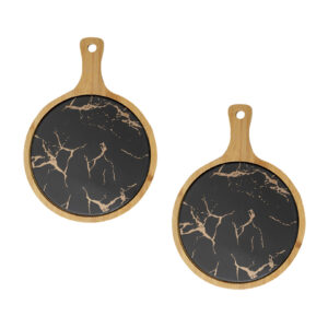 Buy SOGA 2X 30cm Black Circle Wooden Serving Tray Slate Steak Serving Platter Chopping Board Paddle Home Decor Online - Kitchenware - 1 - AU Depot Free Shipping