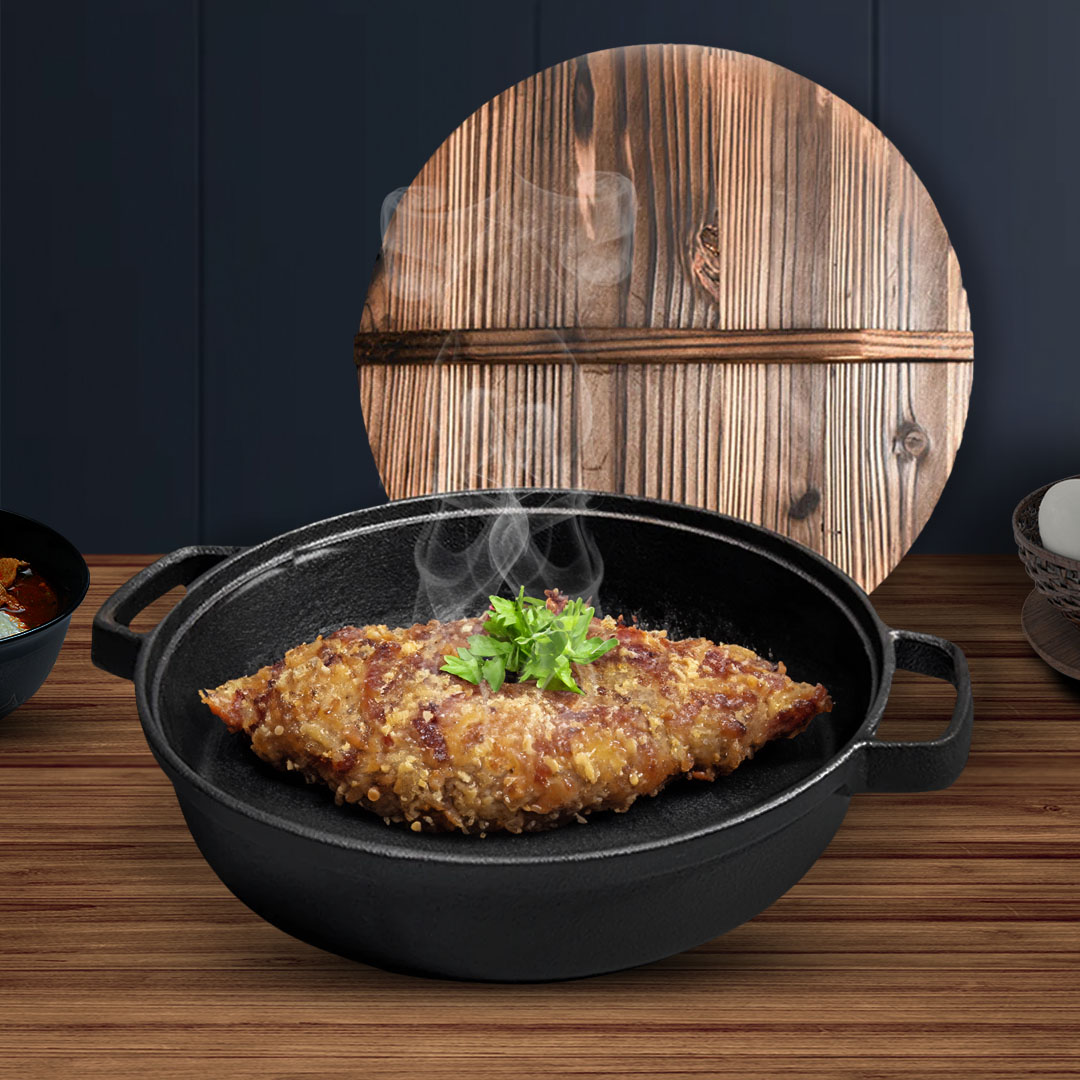 SOGA 2X 31cm Round Cast Iron Pre-seasoned Deep Baking Pizza Frying Pan Skillet with Wooden Lid - ZPaiC2X2 - Home & Living - 7 - AU DEPOT SOGA Buy SOGA 2X 31cm Round Cast Iron Pre-seasoned Deep Baking Pizza Frying Pan Skillet with Wooden Lid Online - Home & Living - 7 - AU Depot Free Shipping