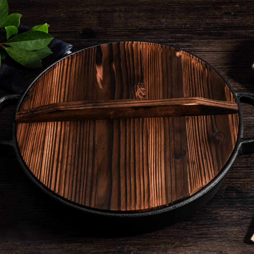SOGA 2X 31cm Round Cast Iron Pre-seasoned Deep Baking Pizza Frying Pan Skillet with Wooden Lid - ZPaiC2X2 - Home & Living - 9 - AU DEPOT SOGA Buy SOGA 2X 31cm Round Cast Iron Pre-seasoned Deep Baking Pizza Frying Pan Skillet with Wooden Lid Online - Home & Living - 9 - AU Depot Free Shipping