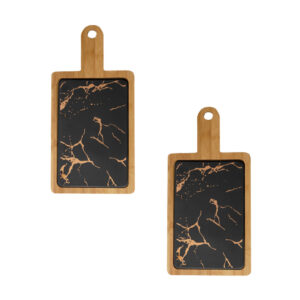 Buy SOGA 2X 33.5cm Black Square Wooden Serving Tray Slate Steak Serving Platter Chopping Board Paddle Home Decor Online - Kitchenware - 1 - AU Depot Free Shipping