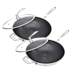 Buy SOGA 2X 34cm Stainless Steel Tri-Ply Frying Cooking Fry Pan Textured Non Stick Skillet with Glass Lid and Helper Handle Online - home & living - 1 - AU Depot Free Shipping