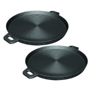 Buy SOGA 2X 35cm Round Ribbed Cast Iron Frying Pan Skillet Steak Sizzle Platter with Handle Online - Home & Living - 1 - AU Depot Free Shipping