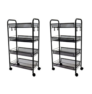 SOGA 2X 4 Tier Steel Black Bee Mesh Kitchen Cart Multi Functional Shelves Portable Storage Organizer with Wheels KitchenXY037X2 AU Depot Free Shipping SOGA 2X 4 Tier Steel Black Bee Mesh Kitchen Cart Multi-Functional Shelves Portable Storage Organizer with Wheels - AU DEPOT
