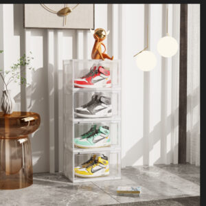 Buy SOGA 2X 4 Tier Transparent Portable Shoe Organiser Sneaker Footwear Folding Plastic Bin Stackable Storage Box with Magnetic Door Online - Furniture - 2 - AU Depot Free Shipping