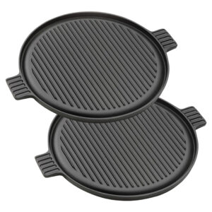 SOGA 2X 43cm Round Ribbed Cast Iron Frying Pan Skillet Steak Sizzle Platter with Handle ZPai002X2 AU Depot Free Shipping SOGA 2X 43cm Round Ribbed Cast Iron Frying Pan Skillet Steak Sizzle Platter with Handle - AU DEPOT