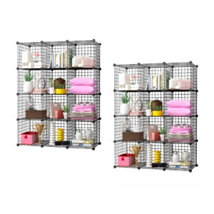 Buy SOGA 2X Black Portable 12-Cube Storage Organiser Foldable DIY Modular Grid Space Saving Shelf Online - Furniture - 1 - AU Depot Free Shipping