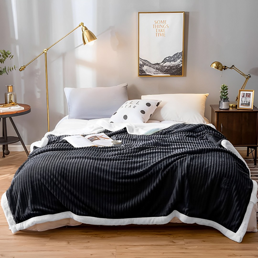 SOGA 2X Black Throw Blanket Warm Cozy Double Sided Thick Flannel Coverlet Fleece Bed Sofa Comforter - Blanket305X2 - Home - 2 - AU DEPOT SOGA Buy SOGA 2X Black Throw Blanket Warm Cozy Double Sided Thick Flannel Coverlet Fleece Bed Sofa Comforter Online - Home - 2 - AU Depot Free Shipping