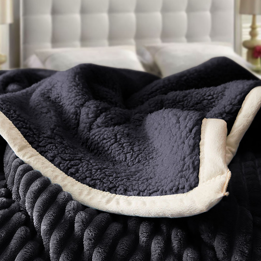 SOGA 2X Black Throw Blanket Warm Cozy Double Sided Thick Flannel Coverlet Fleece Bed Sofa Comforter - Blanket305X2 - Home - 4 - AU DEPOT SOGA Buy SOGA 2X Black Throw Blanket Warm Cozy Double Sided Thick Flannel Coverlet Fleece Bed Sofa Comforter Online - Home - 4 - AU Depot Free Shipping