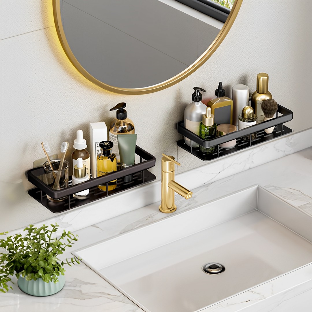 SOGA 2X Black Wall-Mounted Rectangular Bathroom Storage Organiser Space Saving Adhesive Shelf Rack - TAN1004X2 - Home - 4 - AU DEPOT SOGA Buy SOGA 2X Black Wall-Mounted Rectangular Bathroom Storage Organiser Space Saving Adhesive Shelf Rack Online - Home - 4 - AU Depot Free Shipping