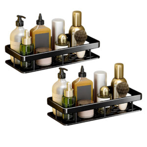 Buy SOGA 2X Black Wall-Mounted Rectangular Bathroom Storage Organiser Space Saving Adhesive Shelf Rack Online - Home - 1 - AU Depot Free Shipping