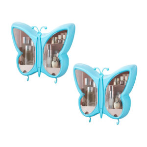 Buy SOGA 2X Blue Butterfly Shape Wall-Mounted Makeup Organiser Dustproof Waterproof Bathroom Storage Box Home Decor Online - Home - 1 - AU Depot Free Shipping