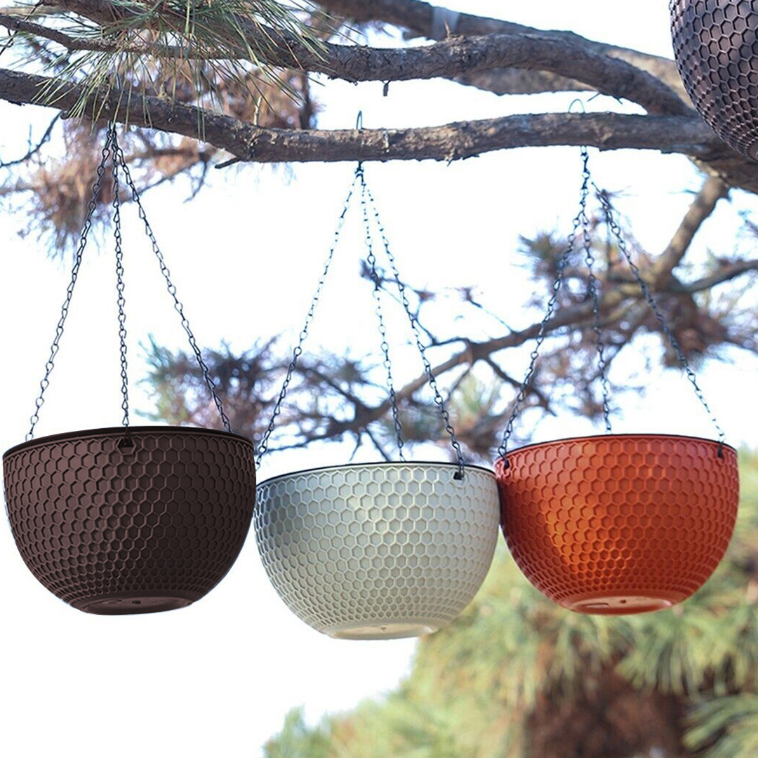 SOGA 2X Coffee Small Hanging Resin Flower Pot Self Watering Basket Planter Outdoor Garden Decor - HangPot11CofX2 - Home & Living - 5 - AU DEPOT SOGA Buy SOGA 2X Coffee Small Hanging Resin Flower Pot Self Watering Basket Planter Outdoor Garden Decor Online - Home & Living - 5 - AU Depot Free Shipping