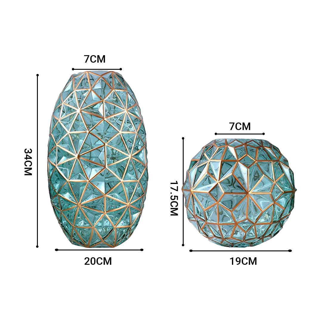 Buy SOGA 2X Green Colored Diamond Cut Glass Flower Vase Round Jar Home Decor with Gold Accent Large and Medium Set Online - Home & Living - 2 - AU Depot Free Shipping