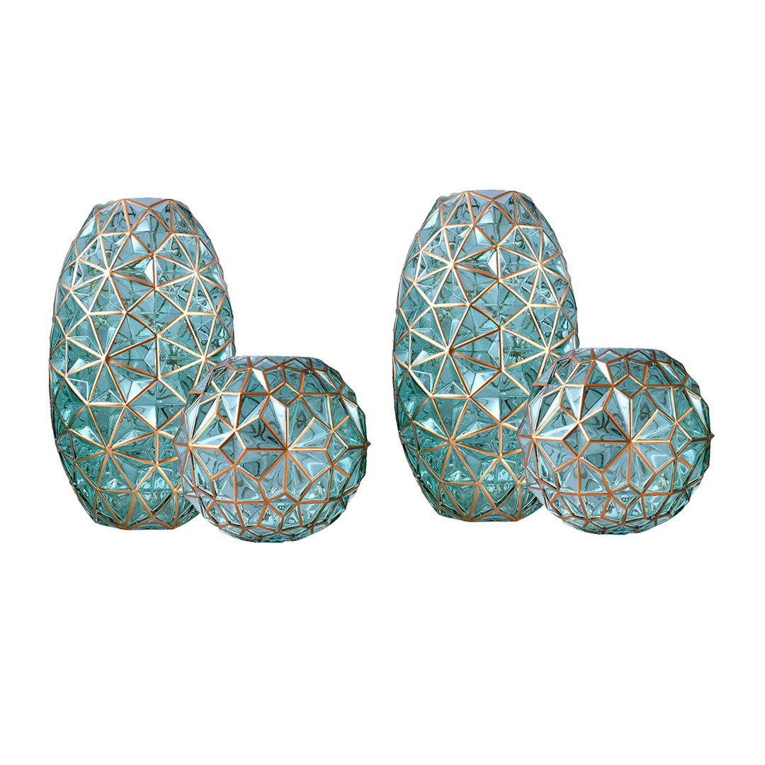 Buy SOGA 2X Green Colored Diamond Cut Glass Flower Vase Round Jar Home Decor with Gold Accent Large and Medium Set Online - Home & Living - 1 - AU Depot Free Shipping