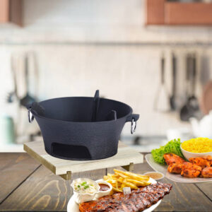 Buy SOGA 2X Large Cast Iron Round Stove Charcoal Table Net Grill Japanese Style BBQ Picnic Camping with Wooden Board Online - home & living > outdoor living > barbecues > barbecues > freestanding - 2 - AU Depot Free Shipping