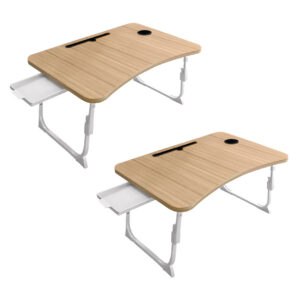 Buy SOGA 2X Oak Portable Bed Table Adjustable Folding Mini Desk Stand With Cup-Holder Home Decor Online - Desks & Computer Tables - 1 - AU Depot Free Shipping