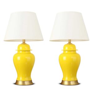 Buy SOGA 2X Oval Ceramic Table Lamp with Gold Metal Base Desk Lamp Yellow Online - Home & Living - 1 - AU Depot Free Shipping